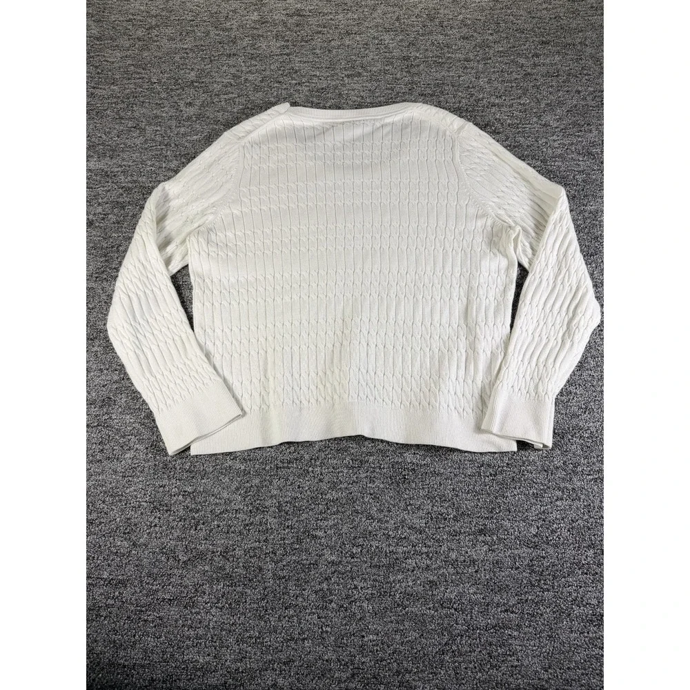 Tommy Hilfiger Sweater Womens XL White Logo Cable Knit Ribbed Hem Round Neck